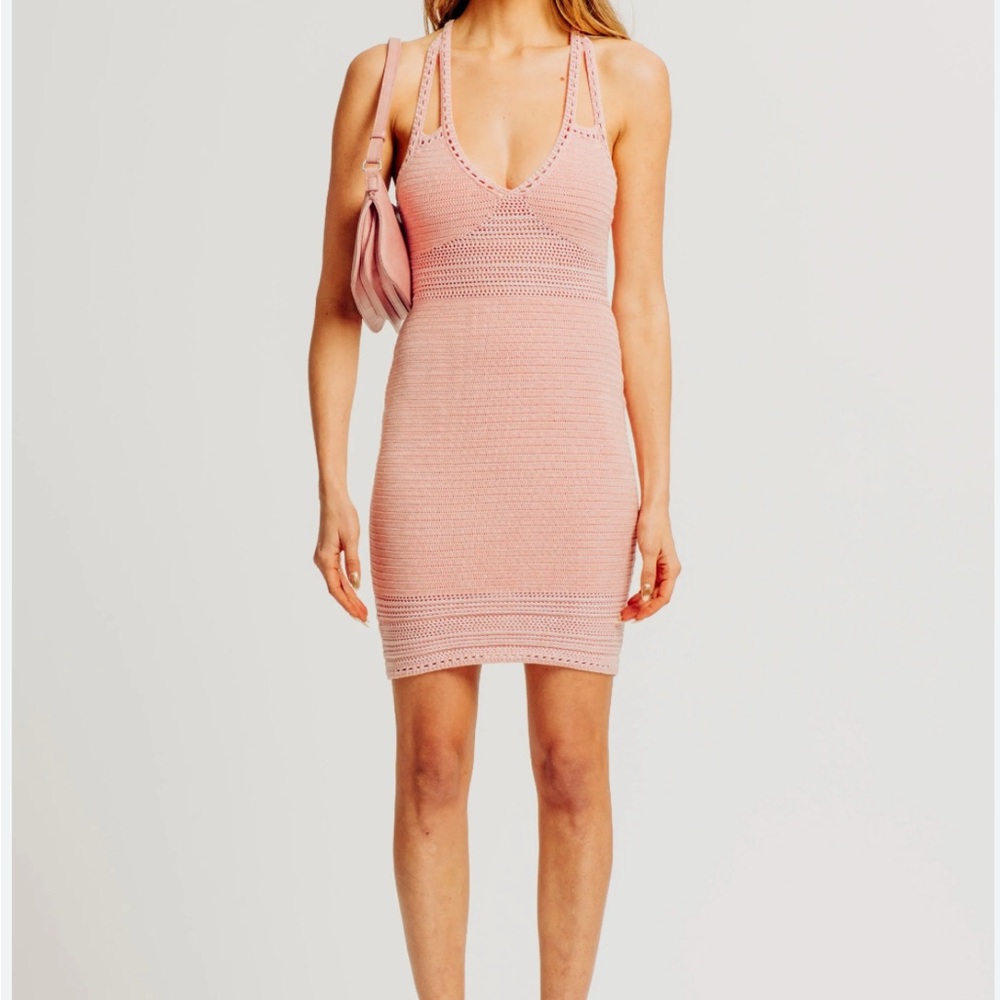 Torn by Ronny Kobo NWT Pink Knit Mira Dress Size L | Crochet Detail, Fitted Mini